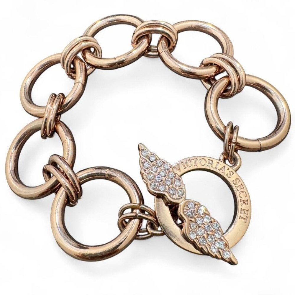 Vintage Victoria's Secret Bracelet Chunky Link Toggle Rose Gold Angel 8"